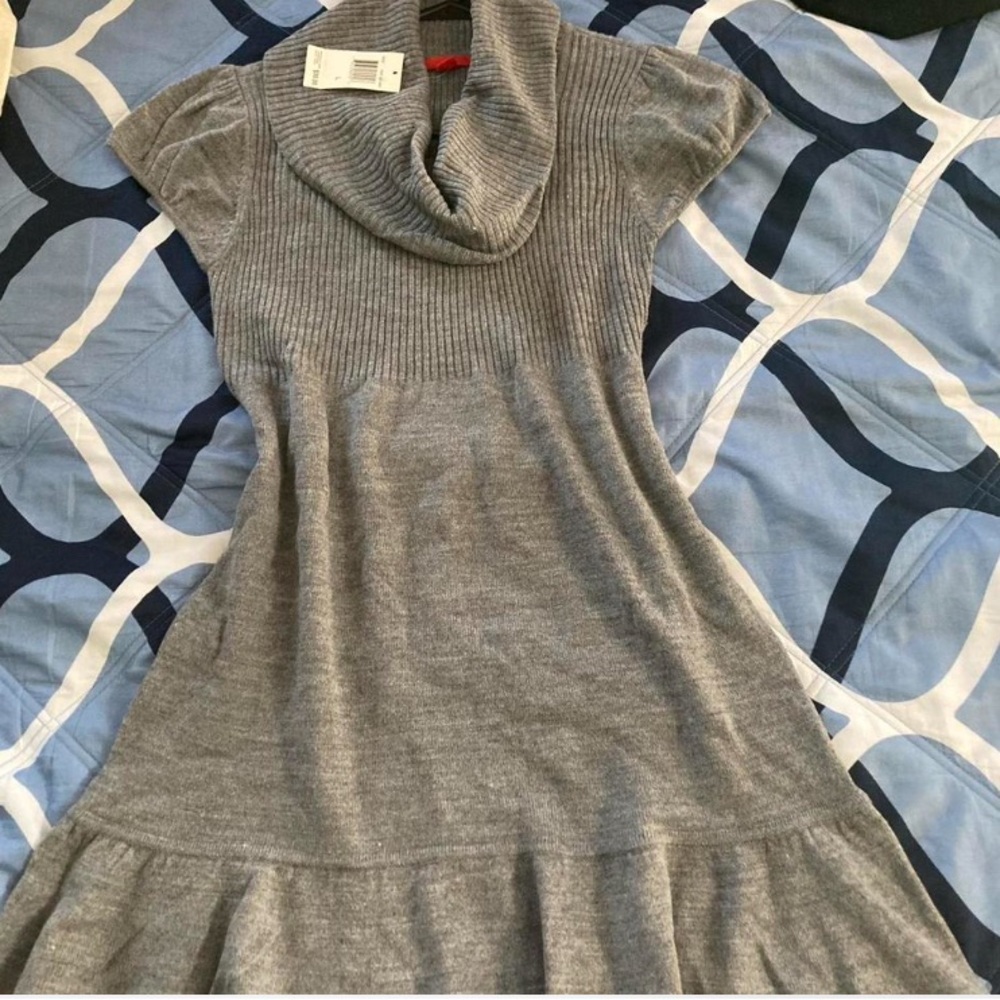 Gray Cowl Neck Sweater Dress